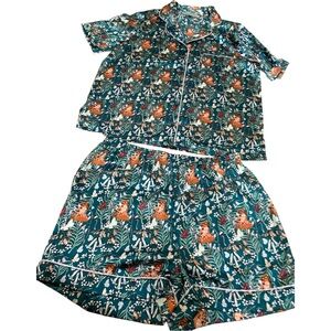 THEIR NIBS Women's Jungle Print Pajama Set - Teal NWOT Size Large